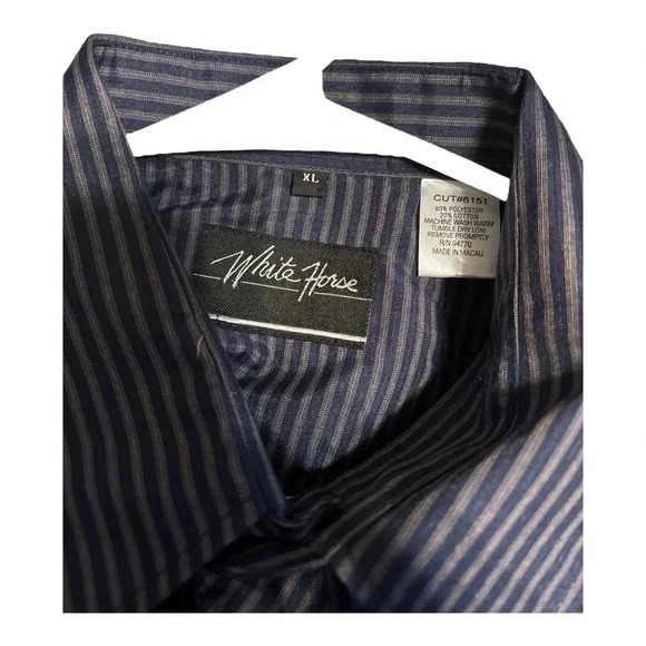 Men's Striped Short Sleeve Western Vintage Shirt Pearl Button Purple & Black XL - Picture 3 of 3